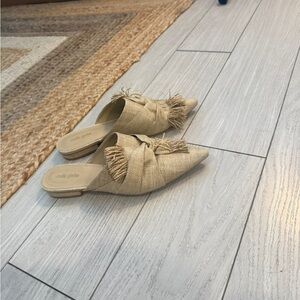 Cult Gaia Beige Fringe Mules